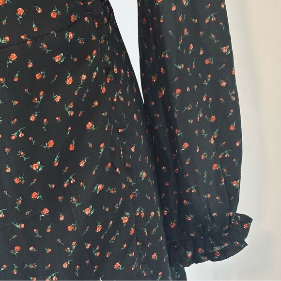 New 1Francesca’s Dorinda SZ M Lined Tiny Rose Wrap Black Mini Dress Wedding - Picture 4 of 16